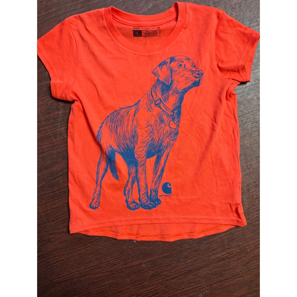 Carhartt Kids Orange Dog Graphic T-Shirt Short Sleeve Size 5 Labrador Tee
